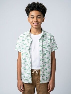 Janie and Jack Green and White Button Down Shirt